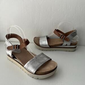 Josef Seibel Clea Platform Metallic Cork Chunky Sandals Silver Size 41/10-10.5